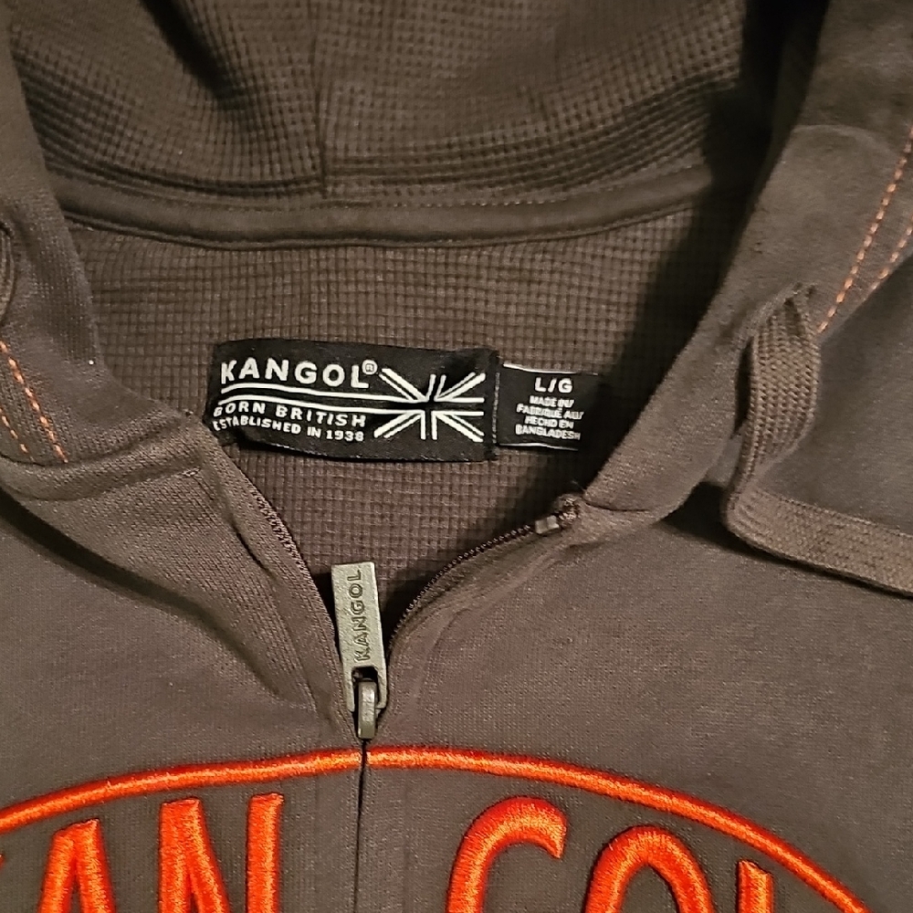 Kangol Zip Up Charcoal Hoodie with Vibrant Orange Logo - Picture 2 of 6